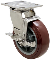 明顺4系列重型304不锈钢高科技聚氨酯万向带边刹车脚轮